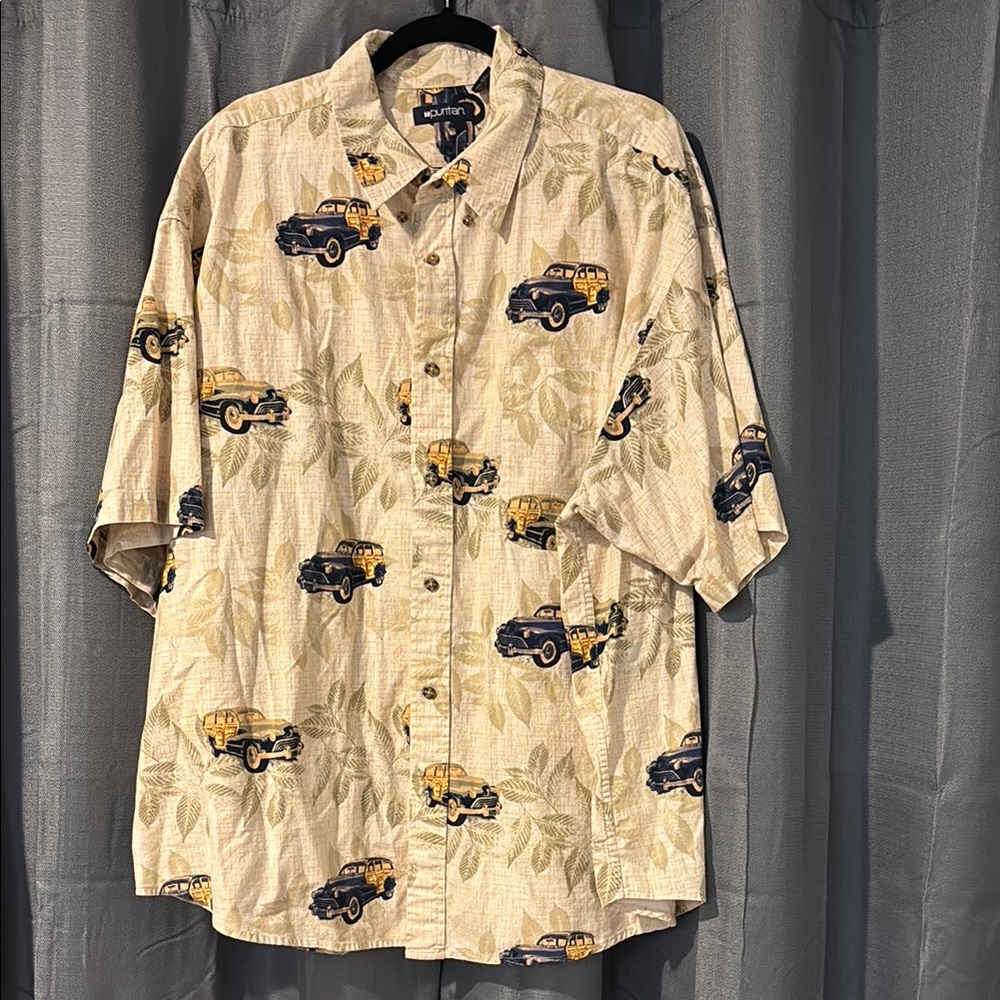 Vintage Cars Puritan 3XL Men's Cream and Blue Shirt